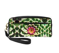 SamLng Reusable Cosmetic Makeup Bag – Blooming Cactus Flower Print Leather Small Makeup Bag for Travel, Toiletry Organizer with Zipper, Black, One Size