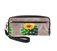 SamLng Reusable Cosmetic Makeup Bag – Blooming Cactus Print Leather Small Makeup Bag for Travel, Toiletry Organizer with Zipper, Black, One Size
