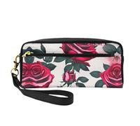 SamLng Reusable Cosmetic Makeup Bag â€“ Blossoming Rose Flowers Print Leather Small Makeup Bag for Travel, Toiletry Organizer with Zipper, Black, One Size
