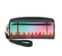 SamLng Reusable Cosmetic Makeup Bag – Bright Beautiful Colorful Art Print Leather Small Makeup Bag for Travel, Toiletry Organizer with Zipper, Black, One Size