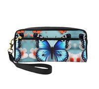 SamLng Reusable Cosmetic Makeup Bag â€“ Butterfly and flowers Print Leather Small Makeup Bag for Travel, Toiletry Organizer with Zipper, Black, One Size
