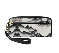SamLng Reusable Cosmetic Makeup Bag â€“ Chinese Landscape Painting Print Leather Small Makeup Bag for Travel, Toiletry Organizer with Zipper, Black, One Size