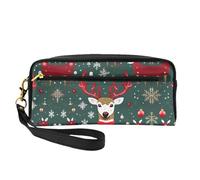 SamLng Reusable Cosmetic Makeup Bag â€“ Christmas Deer Print Leather Small Makeup Bag for Travel, Toiletry Organizer with Zipper, Black, One Size