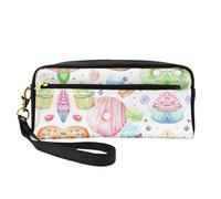SamLng Reusable Cosmetic Makeup Bag – Cupcakes Donuts Muffins Sugar Print Leather Small Makeup Bag for Travel, Toiletry Organizer with Zipper, Black, One Size
