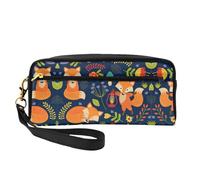 SamLng Reusable Cosmetic Makeup Bag – Cute Animal Fox Flower Print Leather Small Makeup Bag for Travel, Toiletry Organizer with Zipper, Black, One Size