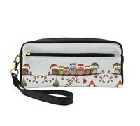 SamLng Reusable Cosmetic Makeup Bag – Cute Christmas Owls on Branch Print Leather Small Makeup Bag for Travel, Toiletry Organizer with Zipper, Black, One Size