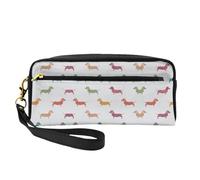 SamLng Reusable Cosmetic Makeup Bag – Cute Dachshound Dogs Print Leather Small Makeup Bag for Travel, Toiletry Organizer with Zipper, Black, One Size