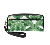 SamLng Reusable Cosmetic Makeup Bag – Cute green palm leaves Print Leather Small Makeup Bag for Travel, Toiletry Organizer with Zipper, Black, One Size