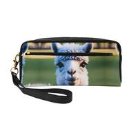 SamLng Reusable Cosmetic Makeup Bag â€“ Cute Llama Print Leather Small Makeup Bag for Travel, Toiletry Organizer with Zipper, Black, One Size
