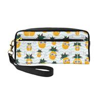 SamLng Reusable Cosmetic Makeup Bag – Cute pineapple Print Leather Small Makeup Bag for Travel, Toiletry Organizer with Zipper, Black, One Size