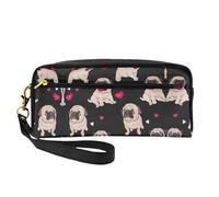 SamLng Reusable Cosmetic Makeup Bag â€“ Cute Pug Print Leather Small Makeup Bag for Travel, Toiletry Organizer with Zipper, Black, One Size