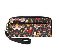 SamLng Reusable Cosmetic Makeup Bag – Cute Rooster Chickens Print Leather Small Makeup Bag for Travel, Toiletry Organizer with Zipper, Black, One Size