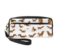 SamLng Reusable Cosmetic Makeup Bag – Cute Squirrel Print Leather Small Makeup Bag for Travel, Toiletry Organizer with Zipper, Black, One Size