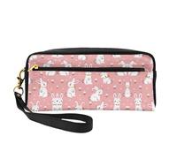 SamLng Reusable Cosmetic Makeup Bag â€“ Cute White Rabbit Print Leather Small Makeup Bag for Travel, Toiletry Organizer with Zipper, Black, One Size