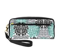 SamLng Reusable Cosmetic Makeup Bag – Dahlia Flower Print Leather Small Makeup Bag for Travel, Toiletry Organizer with Zipper, Black, One Size