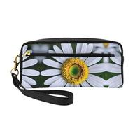 SamLng Reusable Cosmetic Makeup Bag â€“ Daisy Flower Print Leather Small Makeup Bag for Travel, Toiletry Organizer with Zipper, Black, One Size