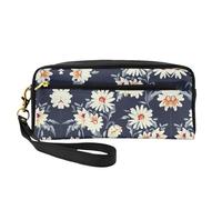 SamLng Reusable Cosmetic Makeup Bag – Daisy Print Leather Small Makeup Bag for Travel, Toiletry Organizer with Zipper, Black, One Size