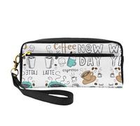SamLng Reusable Cosmetic Makeup Bag – Delicious Coffee Print Leather Small Makeup Bag for Travel, Toiletry Organizer with Zipper, Black, One Size