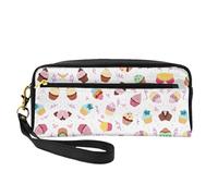 SamLng Reusable Cosmetic Makeup Bag â€“ Delicious Cupcakes Print Leather Small Makeup Bag for Travel, Toiletry Organizer with Zipper, Black, One Size