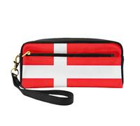 SamLng Reusable Cosmetic Makeup Bag – Denmark Danish Flag Print Leather Small Makeup Bag for Travel, Toiletry Organizer with Zipper, Black, One Size