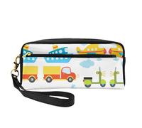 SamLng Reusable Cosmetic Makeup Bag – Diversified transportation Print Leather Small Makeup Bag for Travel, Toiletry Organizer with Zipper, Black, One Size