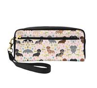 SamLng Reusable Cosmetic Makeup Bag – dog flower Print Leather Small Makeup Bag for Travel, Toiletry Organizer with Zipper, Black, One Size