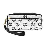 SamLng Reusable Cosmetic Makeup Bag – Dog Paw Pattern Print Leather Small Makeup Bag for Travel, Toiletry Organizer with Zipper, Black, One Size