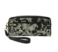 SamLng Reusable Cosmetic Makeup Bag – Dollar Sign Money Print Leather Small Makeup Bag for Travel, Toiletry Organizer with Zipper, Black, One Size