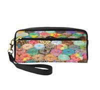 SamLng Reusable Cosmetic Makeup Bag – Donuts Print Leather Small Makeup Bag for Travel, Toiletry Organizer with Zipper, Black, One Size