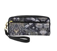 SamLng Reusable Cosmetic Makeup Bag â€“ Dragonflies Grey Print Leather Small Makeup Bag for Travel, Toiletry Organizer with Zipper, Black, One Size