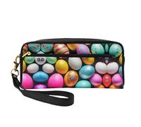SamLng Reusable Cosmetic Makeup Bag â€“ Easter Eggs Print Leather Small Makeup Bag for Travel, Toiletry Organizer with Zipper, Black, One Size