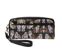 SamLng Reusable Cosmetic Makeup Bag – English Bulldogs Print Leather Small Makeup Bag for Travel, Toiletry Organizer with Zipper, Black, One Size