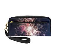 SamLng Reusable Cosmetic Makeup Bag – Explosion Firework Print Leather Small Makeup Bag for Travel, Toiletry Organizer with Zipper, Black, One Size