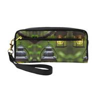 SamLng Reusable Cosmetic Makeup Bag â€“ Fireflies and Lantern Print Leather Small Makeup Bag for Travel, Toiletry Organizer with Zipper, Black, One Size