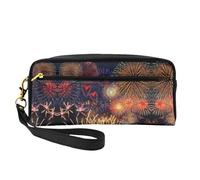 SamLng Reusable Cosmetic Makeup Bag â€“ Fireworks Print Leather Small Makeup Bag for Travel, Toiletry Organizer with Zipper, Black, One Size