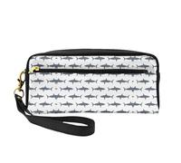 SamLng Reusable Cosmetic Makeup Bag – fish and shark Print Leather Small Makeup Bag for Travel, Toiletry Organizer with Zipper, Black, One Size
