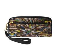SamLng Reusable Cosmetic Makeup Bag â€“ Fishing Bait Print Leather Small Makeup Bag for Travel, Toiletry Organizer with Zipper, Black, One Size