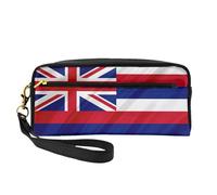 SamLng Reusable Cosmetic Makeup Bag – Flag of Hawaii American Print Leather Small Makeup Bag for Travel, Toiletry Organizer with Zipper, Black, One Size