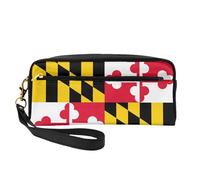 SamLng Reusable Cosmetic Makeup Bag â€“ Flag of Maryland Print Leather Small Makeup Bag for Travel, Toiletry Organizer with Zipper, Black, One Size