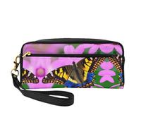 SamLng Reusable Cosmetic Makeup Bag – Floral Butterfly Print Leather Small Makeup Bag for Travel, Toiletry Organizer with Zipper, Black, One Size