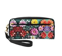 SamLng Reusable Cosmetic Makeup Bag – flower art Print Leather Small Makeup Bag for Travel, Toiletry Organizer with Zipper, Black, One Size