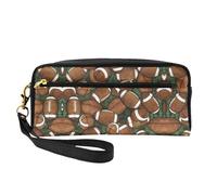 SamLng Reusable Cosmetic Makeup Bag – Football Green Print Leather Small Makeup Bag for Travel, Toiletry Organizer with Zipper, Black, One Size