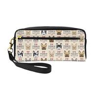 SamLng Reusable Cosmetic Makeup Bag – French dog Print Leather Small Makeup Bag for Travel, Toiletry Organizer with Zipper, Black, One Size