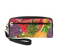 SamLng Reusable Cosmetic Makeup Bag â€“ Fresh Fruits Pineapple Print Leather Small Makeup Bag for Travel, Toiletry Organizer with Zipper, Black, One Size