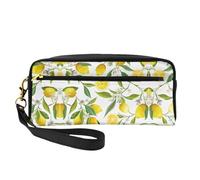 SamLng Reusable Cosmetic Makeup Bag – Fresh Tropical Lemons Print Leather Small Makeup Bag for Travel, Toiletry Organizer with Zipper, Black, One Size