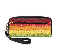 SamLng Reusable Cosmetic Makeup Bag – Fruit Rainbow Print Leather Small Makeup Bag for Travel, Toiletry Organizer with Zipper, Black, One Size