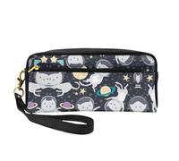SamLng Reusable Cosmetic Makeup Bag – Fun cat Astronaut Print Leather Small Makeup Bag for Travel, Toiletry Organizer with Zipper, Black, One Size