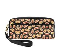 SamLng Reusable Cosmetic Makeup Bag – Fun Food Hot Dogs Print Leather Small Makeup Bag for Travel, Toiletry Organizer with Zipper, Black, One Size