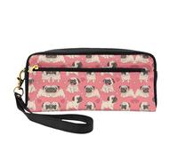 SamLng Reusable Cosmetic Makeup Bag â€“ Funny Cartoon Pug Puppy Dog Print Leather Small Makeup Bag for Travel, Toiletry Organizer with Zipper, Black, One Size