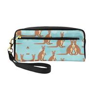 SamLng Reusable Cosmetic Makeup Bag – Funny for Kangaroo Zoo Print Leather Small Makeup Bag for Travel, Toiletry Organizer with Zipper, Black, One Size